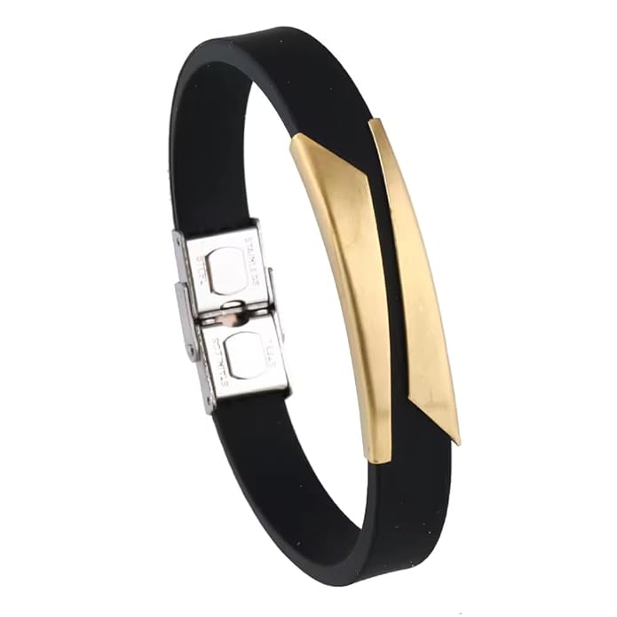 THE MEN THING Silicone Strap Bracelet MIDNIGHT SHADE GOLD - Genuine Silicone Strap Bracelet with Stainless Steel Buckle Lock for Men & Boys (8 inch)