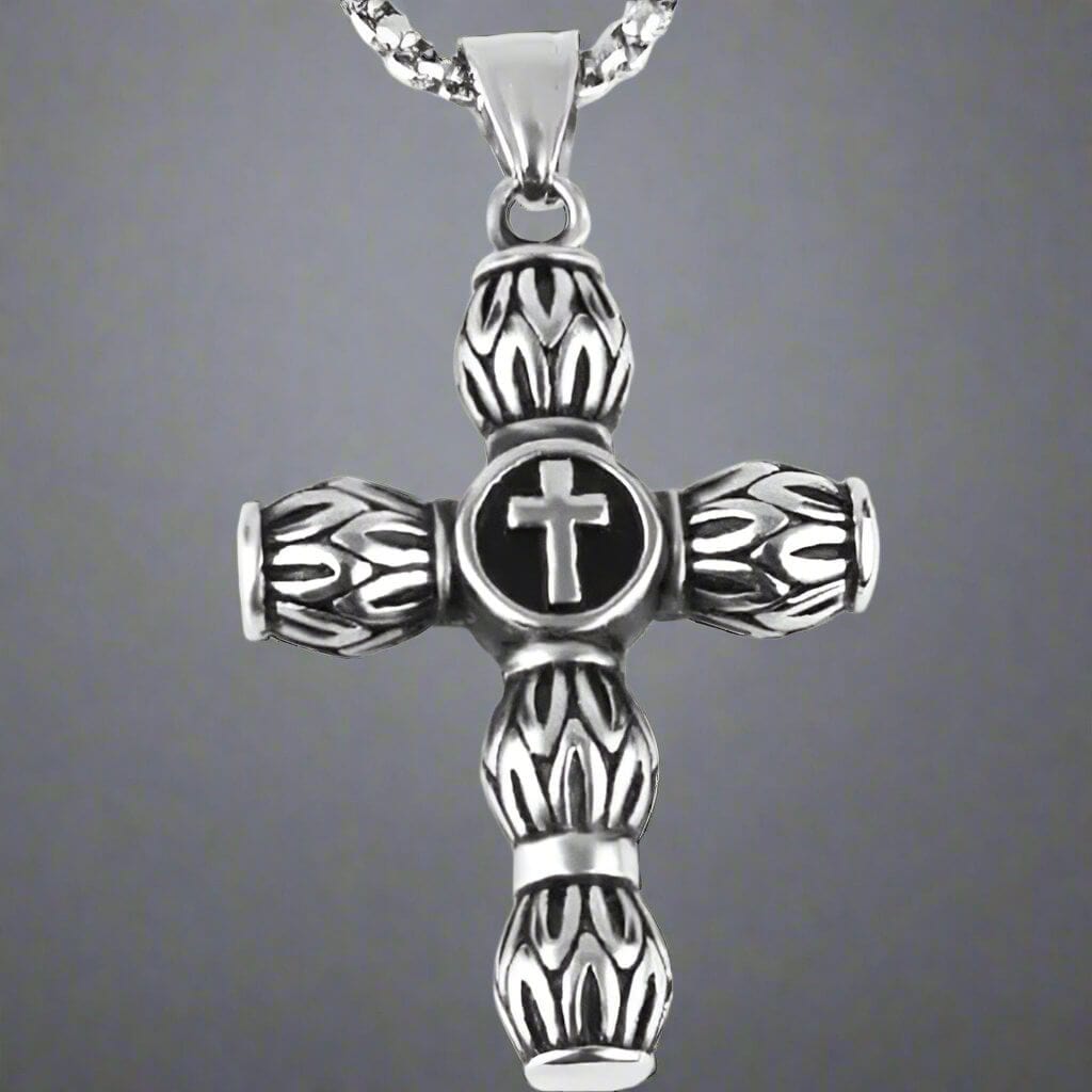 THE MEN THING SS Pendant/ Necklace ALLMIGHTY CROSS - Alloy Pendant with Stainless Steel 24inch Round Box Chain, American trending Style for Men & Boy