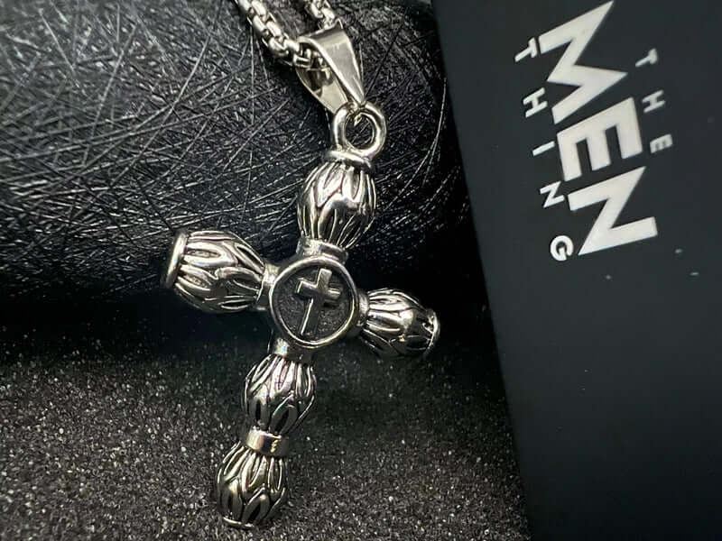 THE MEN THING SS Pendant/ Necklace ALLMIGHTY CROSS - Alloy Pendant with Stainless Steel 24inch Round Box Chain, American trending Style for Men & Boy