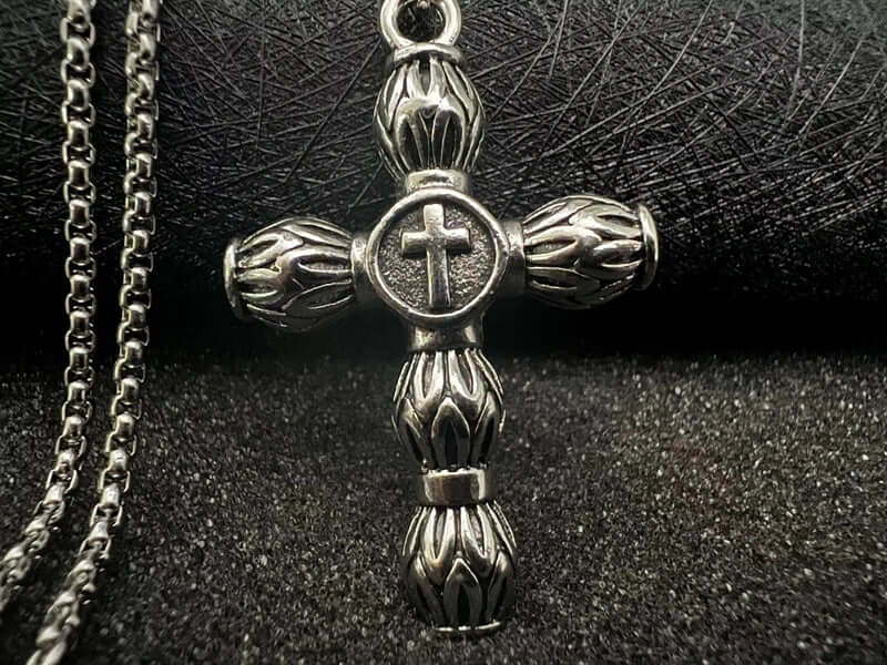 THE MEN THING SS Pendant/ Necklace ALLMIGHTY CROSS - Alloy Pendant with Stainless Steel 24inch Round Box Chain, American trending Style for Men & Boy