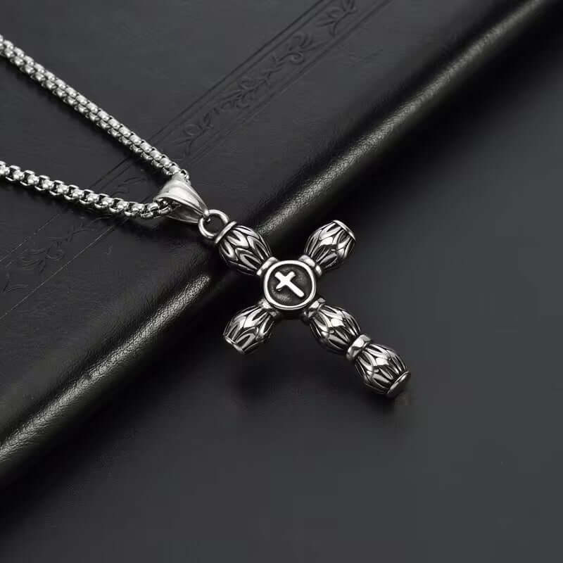 THE MEN THING SS Pendant/ Necklace ALLMIGHTY CROSS (T) - Pure Titanium Steel Pendant with Stainless Steel 24inch Round Box Chain, European trending Style for Men & Boy