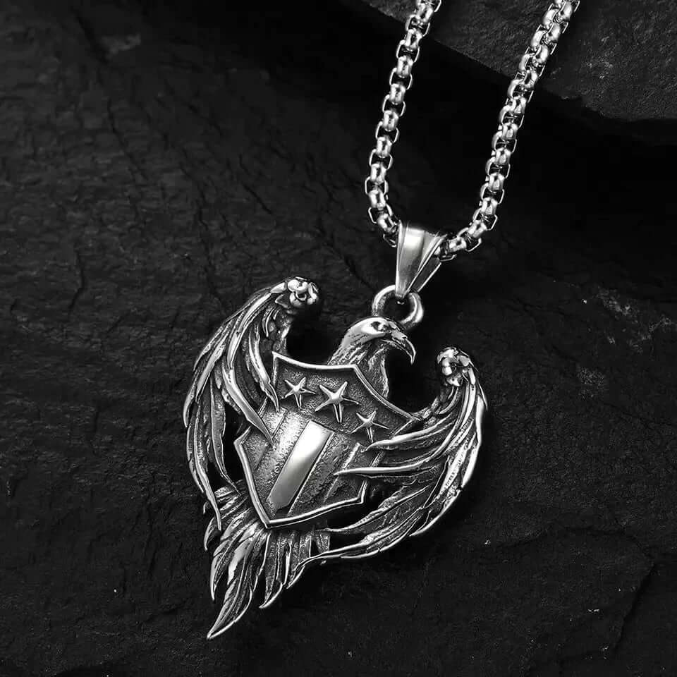 THE MEN THING SS Pendant/ Necklace AMERICAN EAGLE PRIDE - Pure Titanium Steel The Eagle Pendant with 24inch Round Box Chain for Men & Boys