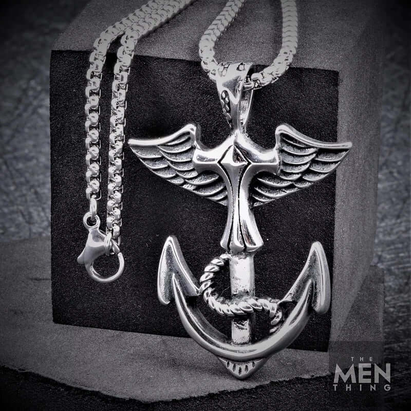 THE MEN THING SS Pendant/ Necklace ANCHOR OF LIFE - Pure Titanium Steel Pendant with 24inch Round Box Chain for Men & Boys