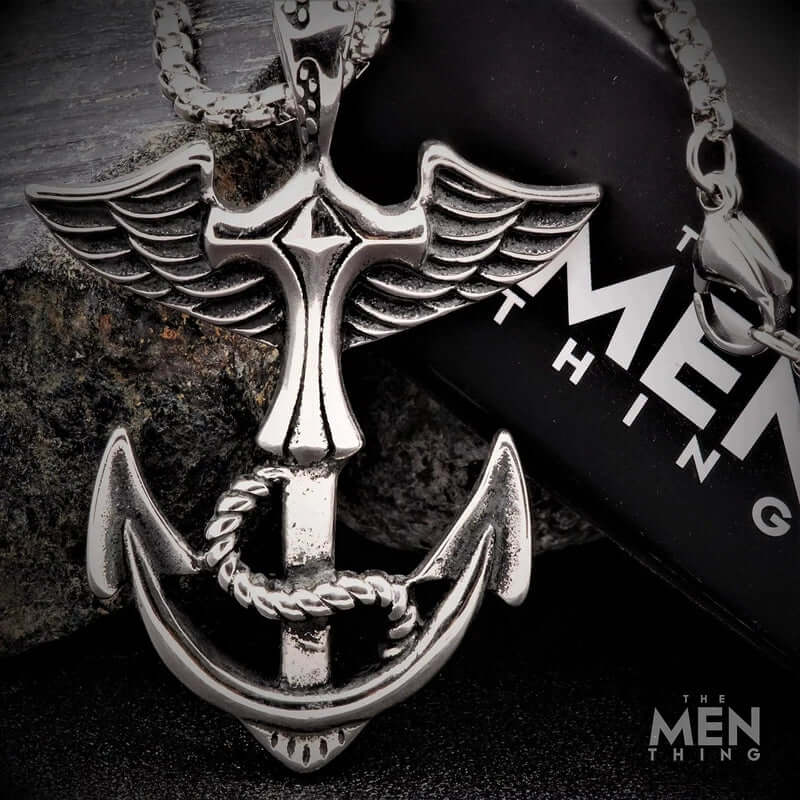THE MEN THING SS Pendant/ Necklace ANCHOR OF LIFE - Pure Titanium Steel Pendant with 24inch Round Box Chain for Men & Boys