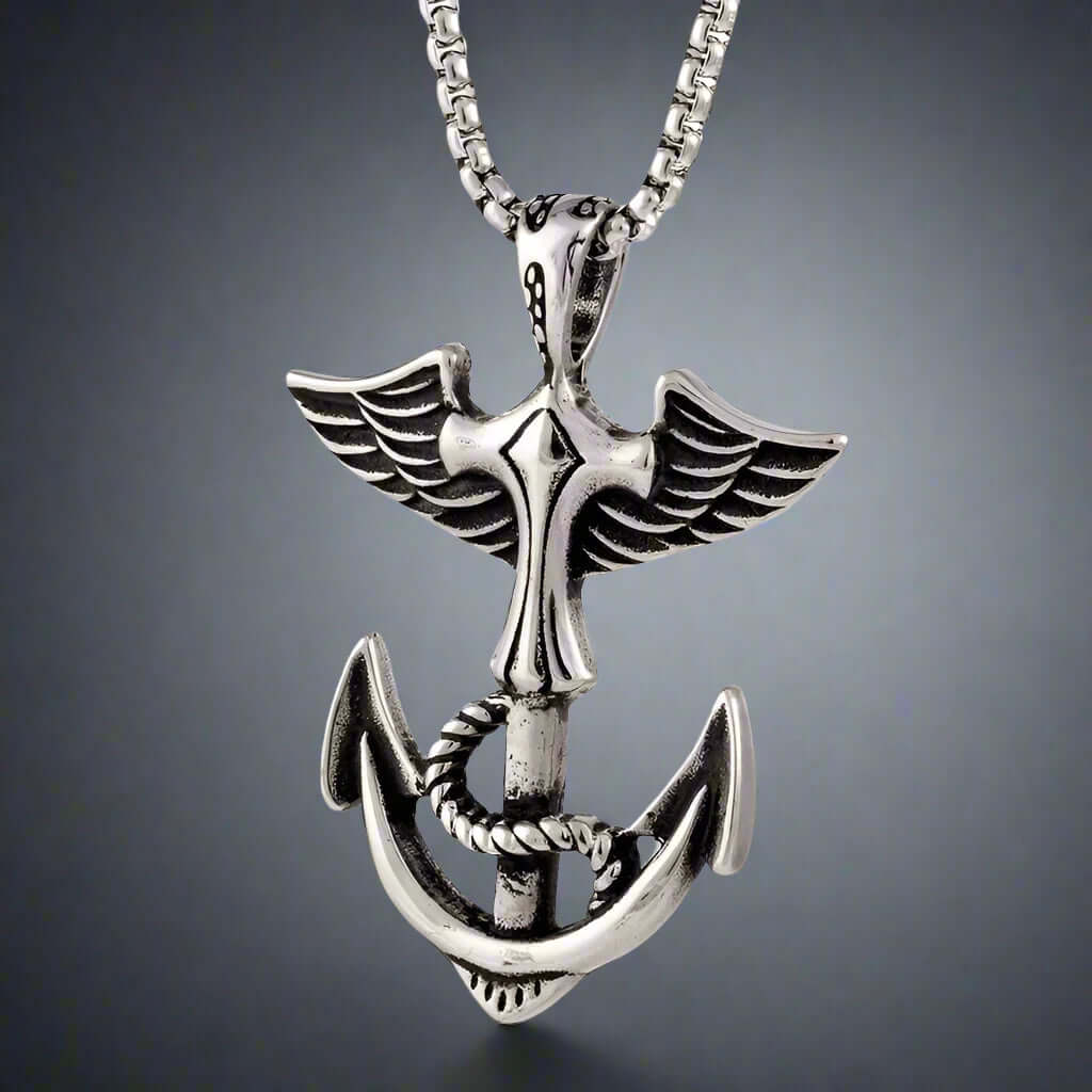 THE MEN THING SS Pendant/ Necklace ANCHOR OF LIFE - Pure Titanium Steel Pendant with 24inch Round Box Chain for Men & Boys