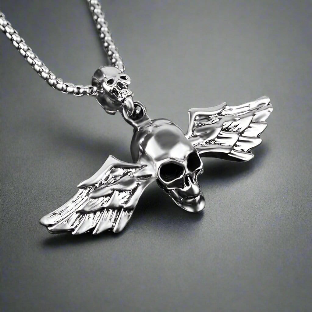 THE MEN THING SS Pendant/ Necklace ANGLE SKULL- Alloy Pendant with Pure Stainless steel 24inch Chain for Men, American trending Style - Round Box Chain & Pendant for Men & Boy
