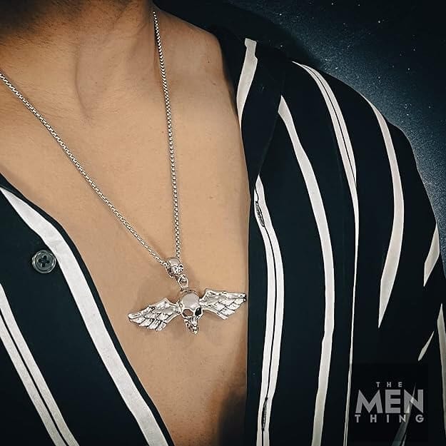 THE MEN THING SS Pendant/ Necklace ANGLE SKULL- Alloy Pendant with Pure Stainless steel 24inch Chain for Men, American trending Style - Round Box Chain & Pendant for Men & Boy