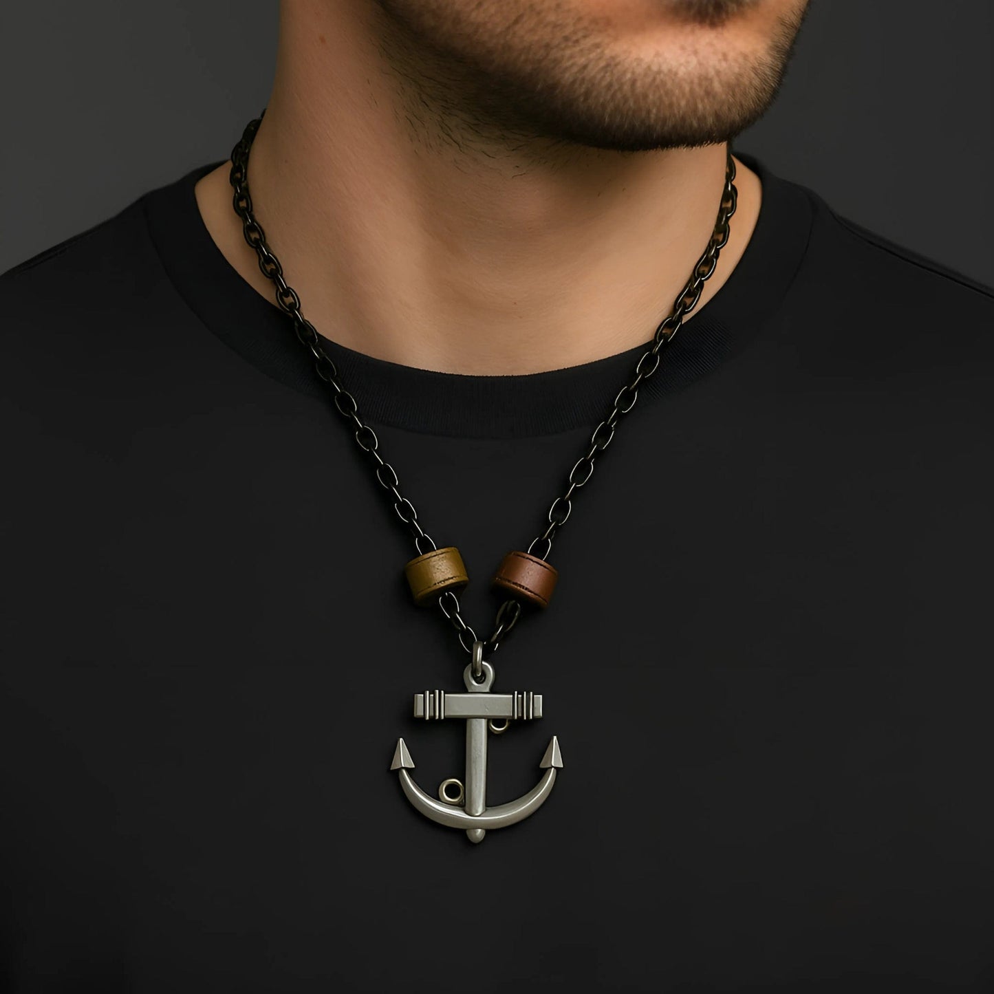 THE MEN THING SS Pendant/ Necklace AQUA ANCHOR - Pure Titanium Steel Pendant with 27inch Chain for Men & Boys