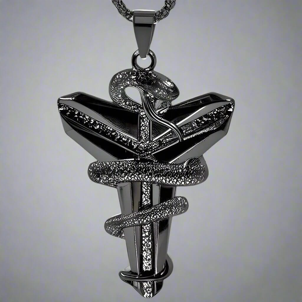 THE MEN THING SS Pendant/ Necklace BLACK MAMBA - Pure Titanium Steel Black Mamba Pendant with 24inch Round Box Black Chain for Men & Boys