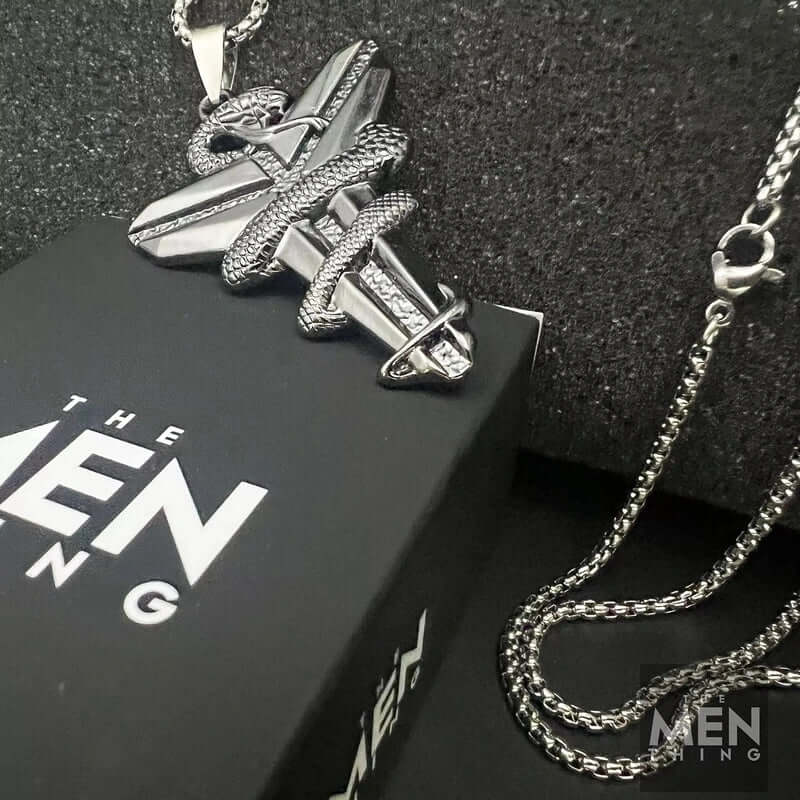 THE MEN THING SS Pendant/ Necklace BLACK MAMBA - Pure Titanium Steel Black Mamba Pendant with 24inch Round Box Black Chain for Men & Boys