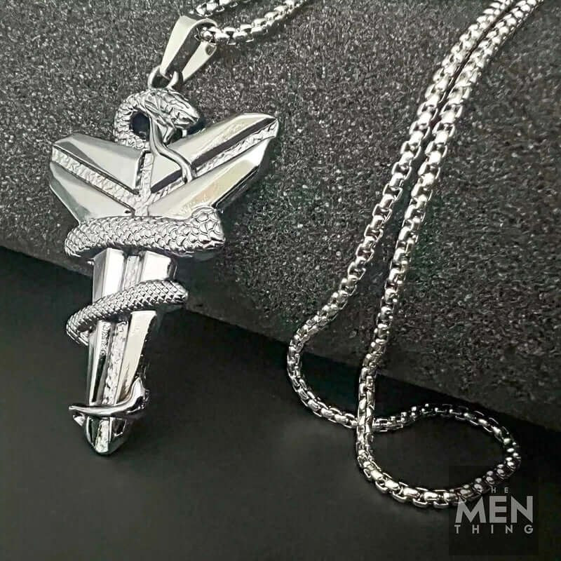 THE MEN THING SS Pendant/ Necklace BLACK MAMBA - Pure Titanium Steel Black Mamba Pendant with 24inch Round Box Black Chain for Men & Boys