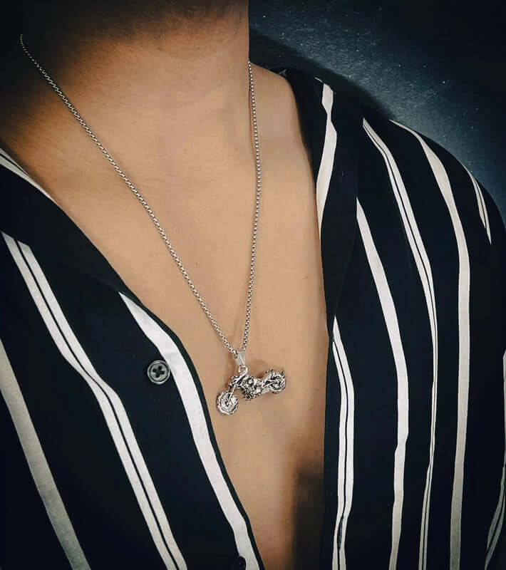 THE MEN THING SS Pendant/ Necklace BLAZE-RIDER - Alloy Motorcycle Pendant with Pure Stainless Steel 24inch Round Box Chain, European trending Style for Men & Boy