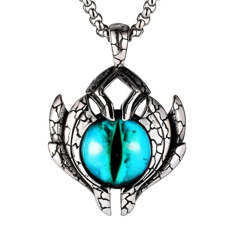 THE MEN THING SS Pendant/ Necklace BLUE EYE PROTECT (A) - Alloy Pendant with Pure Stainless Steel Round Box Chain, European trending Style for Men & Boy (24 inch)