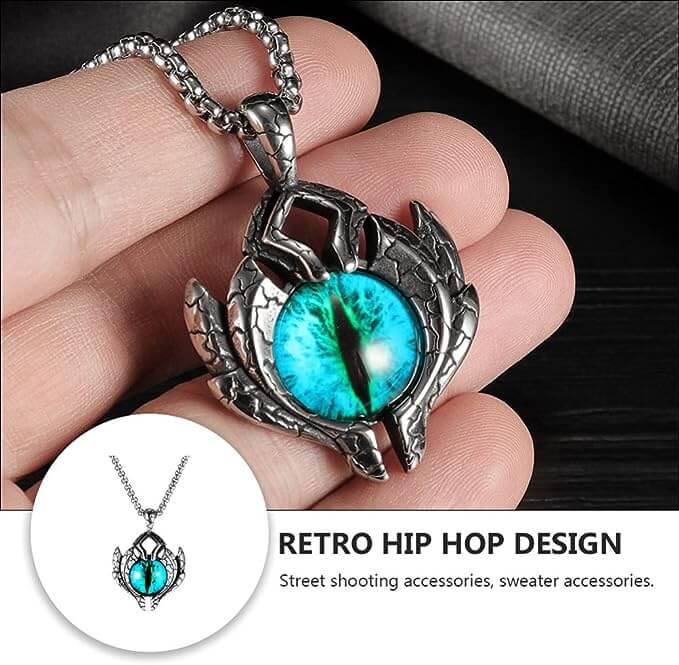 THE MEN THING SS Pendant/ Necklace BLUE EYE PROTECT (A) - Alloy Pendant with Pure Stainless Steel Round Box Chain, European trending Style for Men & Boy (24 inch)