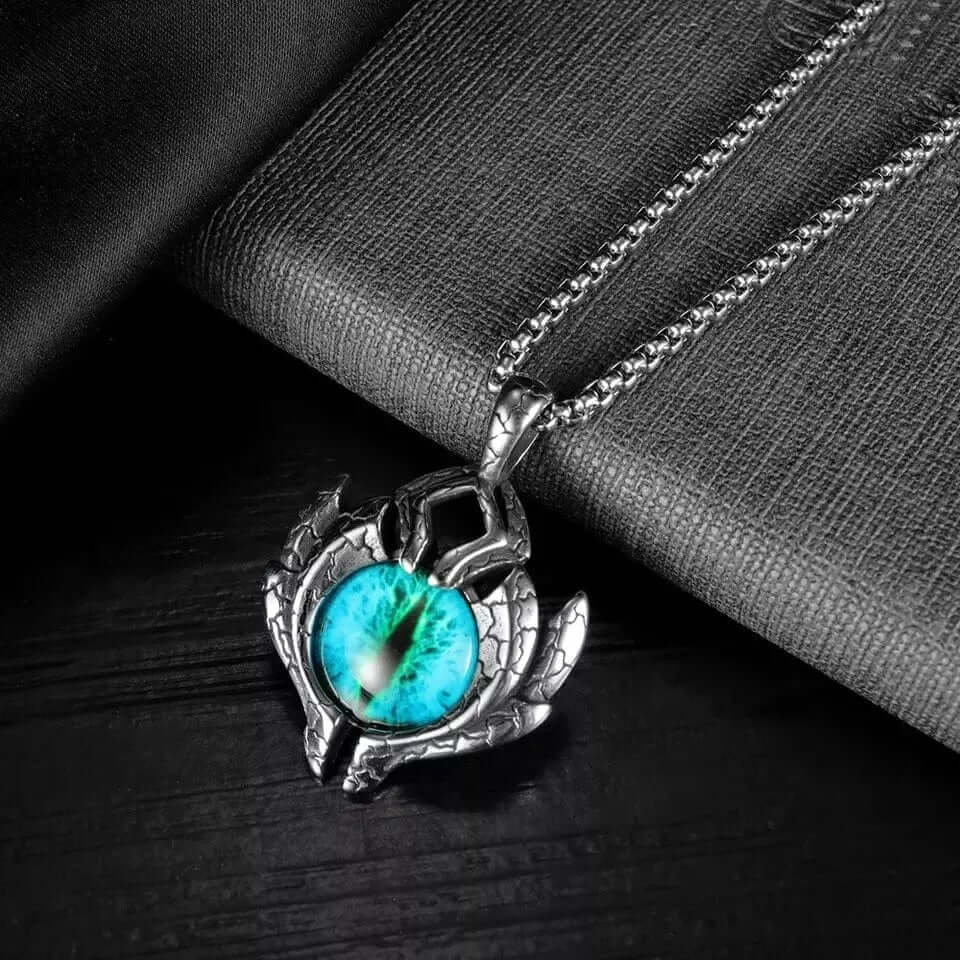 THE MEN THING SS Pendant/ Necklace BLUE EYE PROTECT (A) - Alloy Pendant with Pure Stainless Steel Round Box Chain, European trending Style for Men & Boy (24 inch)
