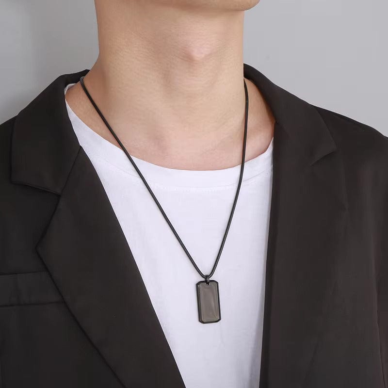 THE MEN THING SS Pendant/ Necklace BRAVE TAG - Pure Titanium Steel Black Dog Tag Pendant with 24inch Snake Chain for Men & Boys