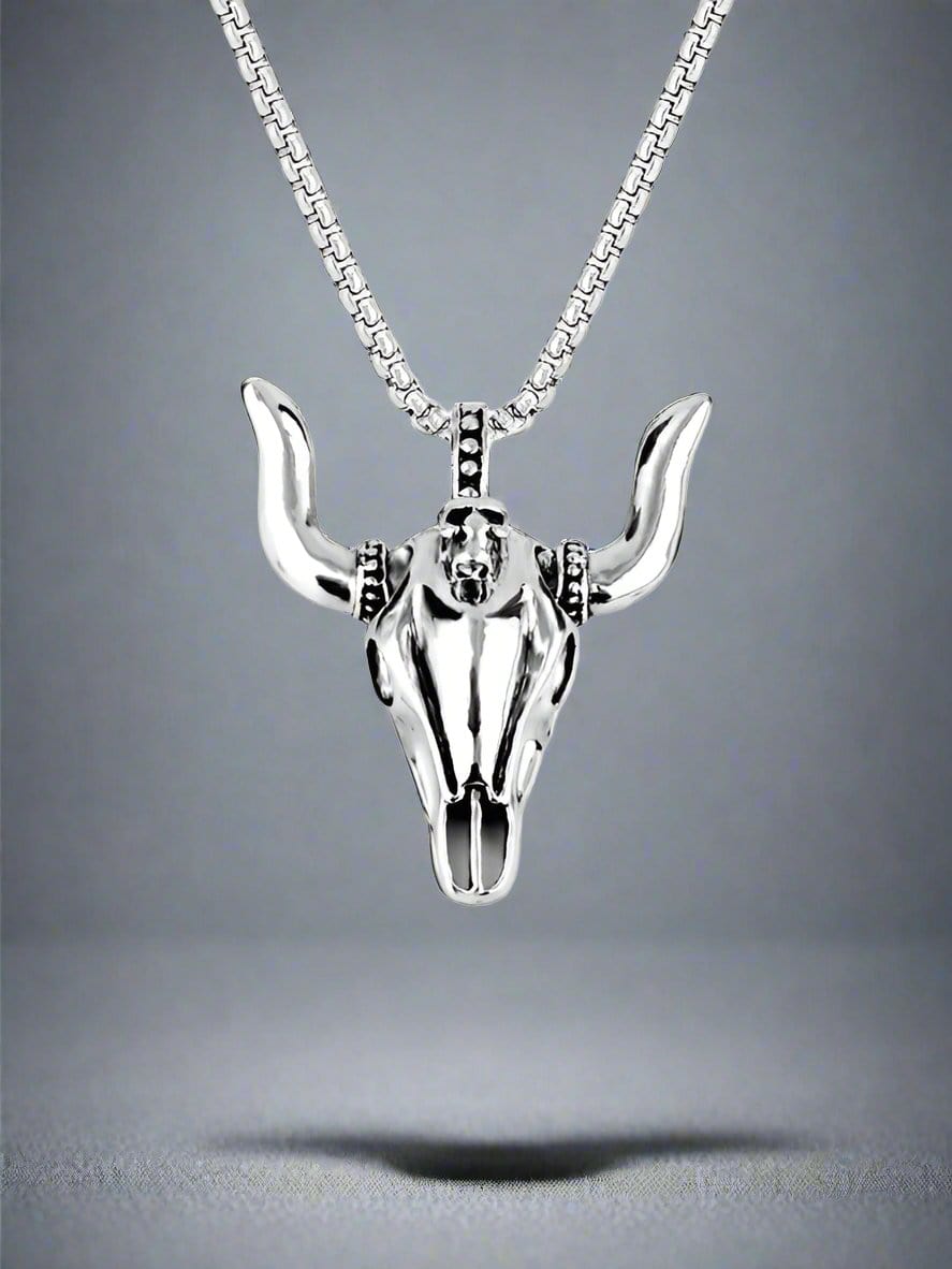 THE MEN THING SS Pendant/ Necklace BULL HEAD - Pendant with Pure Titanium Steel 24inch Round Box Chain for Men - American trending Style