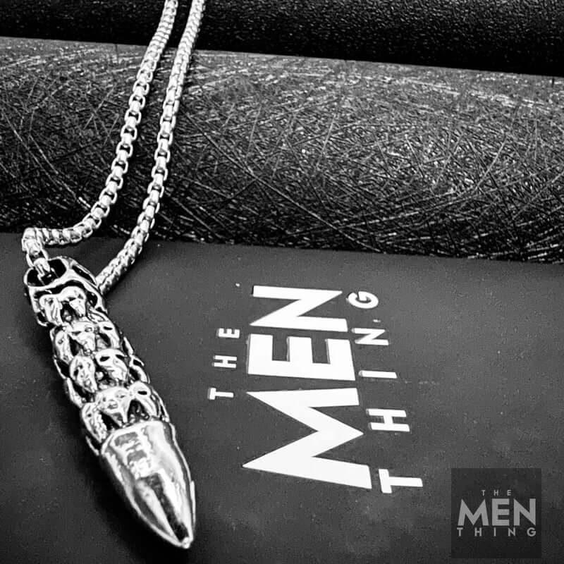 THE MEN THING SS Pendant/ Necklace BULLET OF DOOM - Alloy Pendant with Stainless Steel 24inch Round Box Chain, European trending Style for Men & Boy