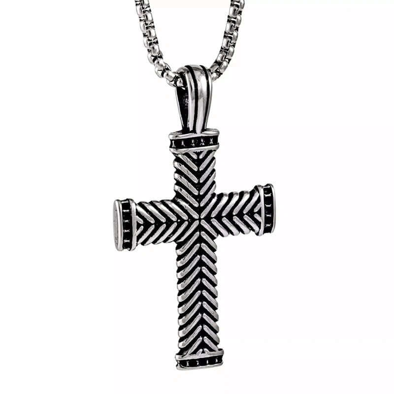THE MEN THING SS Pendant/ Necklace CHEVRON CROSS - Titanium Steel Pendant with 24inch Round Box Chain for Men & Boys