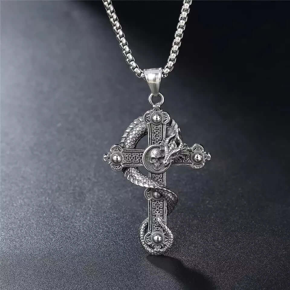 THE MEN THING SS Pendant/ Necklace COBRA-CROSS - Alloy Snake Pendant with Pure Stainless Steel 24inch Round Box Chain, European trending Style for Men & Boy