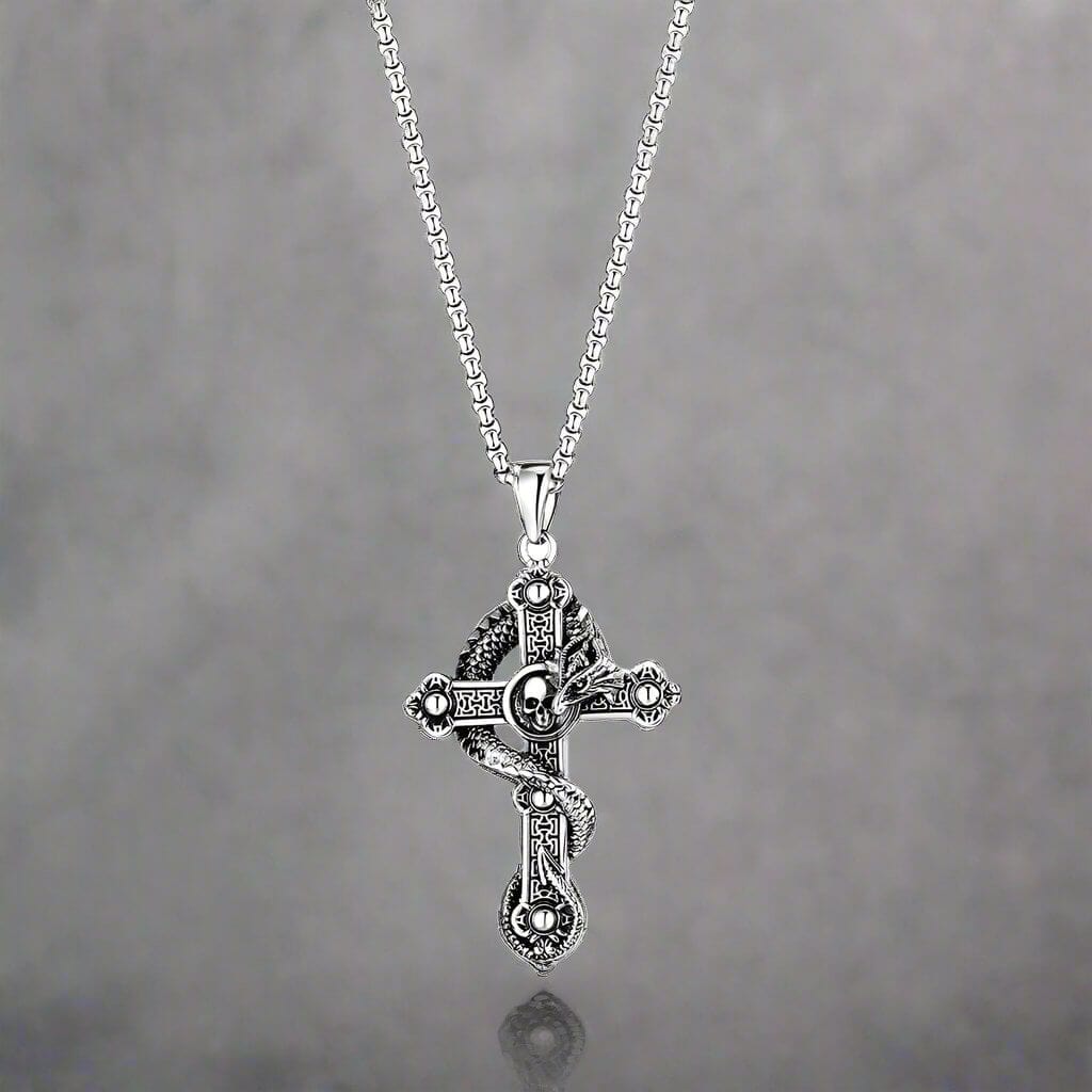 THE MEN THING SS Pendant/ Necklace COBRA CROSS (T) - Pure Titanium Steel Pendant with Stainless Steel 24inch Round Box Chain, European trending Style for Men & Boy