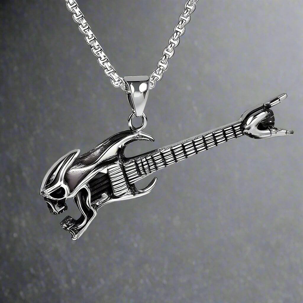 THE MEN THING SS Pendant/ Necklace DEAD GUITAR - Pure Titanium Steel Pendant with 24inch Round Box Chain for Men & Boys