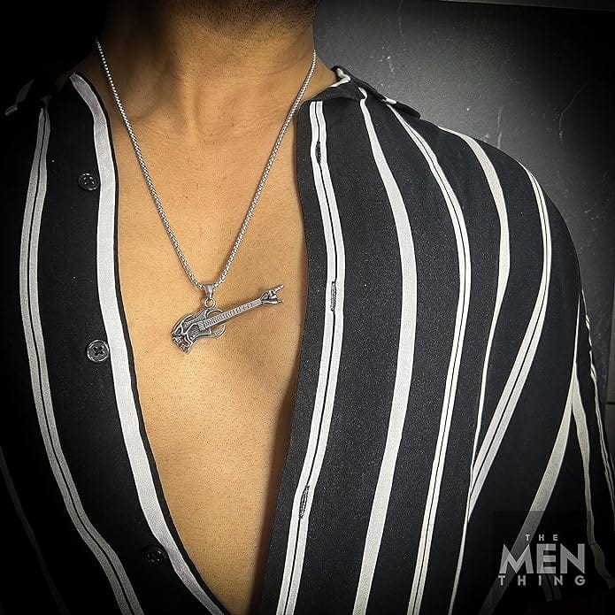 THE MEN THING SS Pendant/ Necklace DEAD GUITAR - Pure Titanium Steel Pendant with 24inch Round Box Chain for Men & Boys
