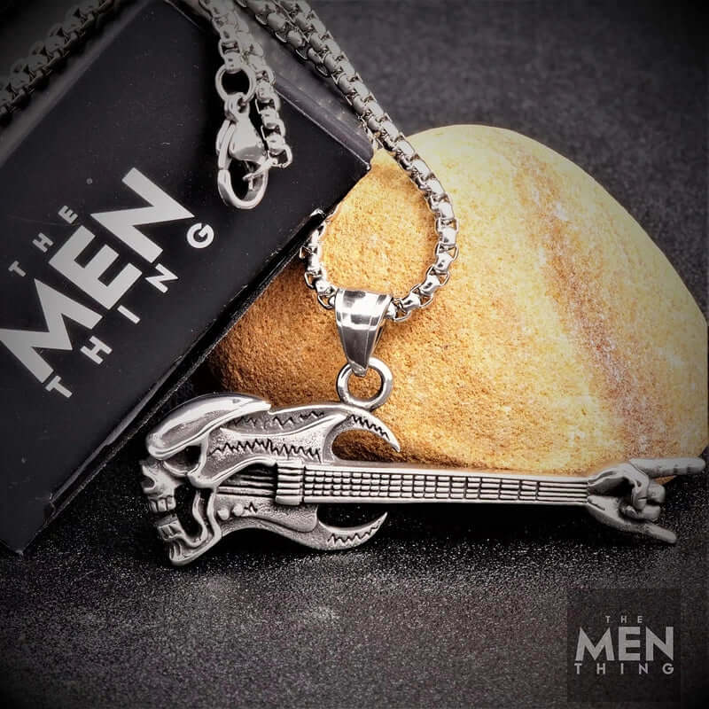 THE MEN THING SS Pendant/ Necklace DEAD GUITAR - Pure Titanium Steel Pendant with 24inch Round Box Chain for Men & Boys
