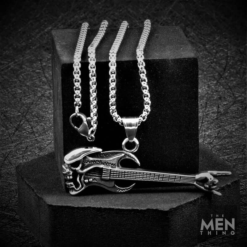 THE MEN THING SS Pendant/ Necklace DEAD GUITAR - Pure Titanium Steel Pendant with 24inch Round Box Chain for Men & Boys