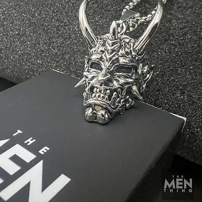 THE MEN THING SS Pendant/ Necklace DEAMON MASK - Pure Titanium Steel Pendant with 24inch Round Box Chain for Men & Boys