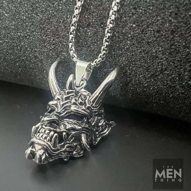 THE MEN THING SS Pendant/ Necklace DEAMON MASK - Pure Titanium Steel Pendant with 24inch Round Box Chain for Men & Boys