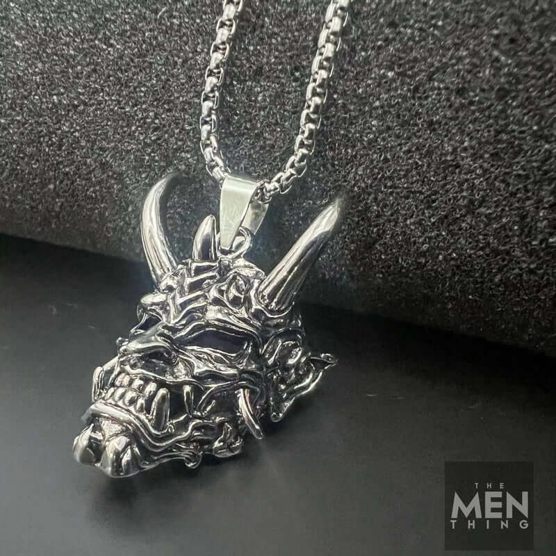 THE MEN THING SS Pendant/ Necklace DEMON MASK - Alloy Pendant with Stainless Steel 24inch Round Box Chain , European trending Style for Men & Boy