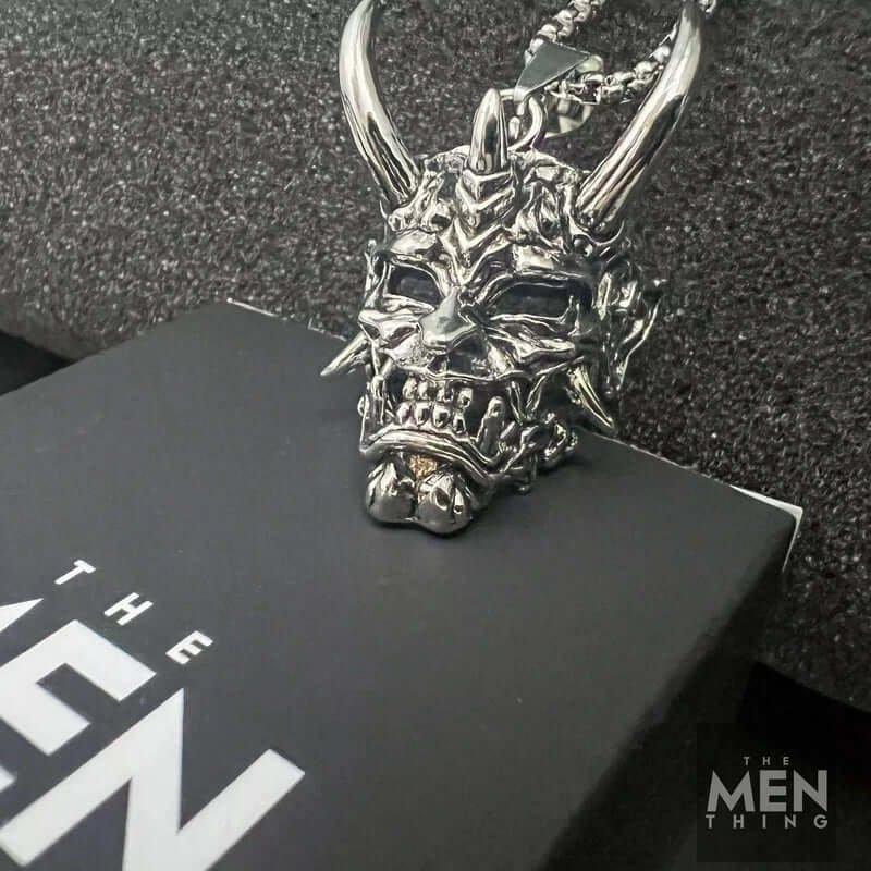 THE MEN THING SS Pendant/ Necklace DEMON MASK - Alloy Pendant with Stainless Steel 24inch Round Box Chain , European trending Style for Men & Boy