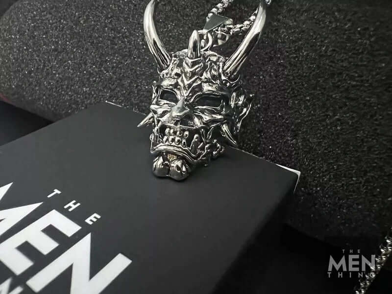 THE MEN THING SS Pendant/ Necklace DEMON MASK - Alloy Pendant with Stainless Steel 24inch Round Box Chain , European trending Style for Men & Boy