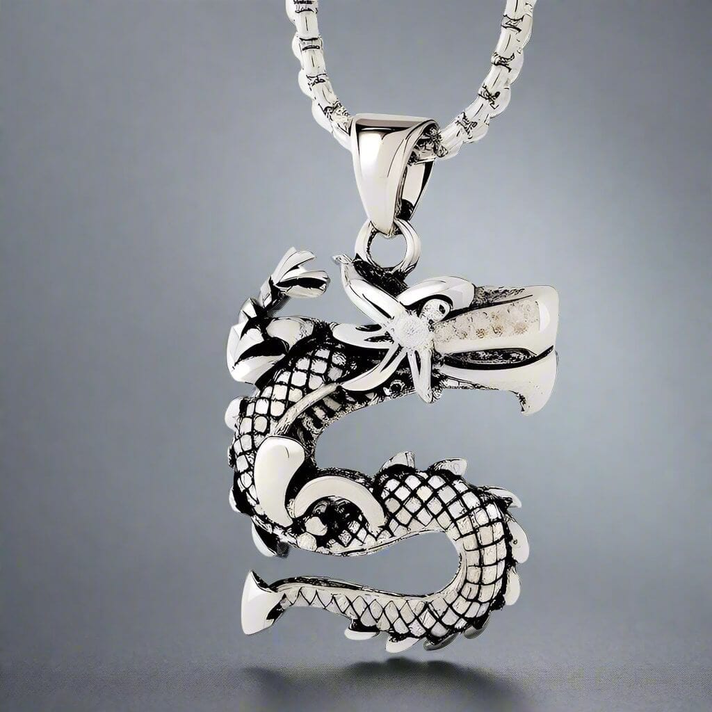 THE MEN THING SS Pendant/ Necklace DRAGON WATCH - Pure Titanium Steel Pendant with 24inch Round Box Chain for Men & Boys