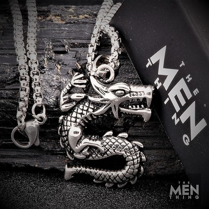THE MEN THING SS Pendant/ Necklace DRAGON WATCH - Pure Titanium Steel Pendant with 24inch Round Box Chain for Men & Boys