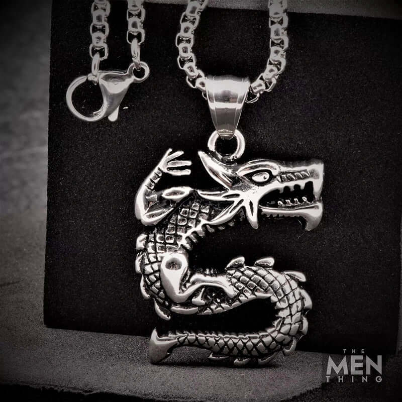 THE MEN THING SS Pendant/ Necklace DRAGON WATCH - Pure Titanium Steel Pendant with 24inch Round Box Chain for Men & Boys