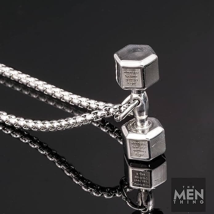 THE MEN THING SS Pendant/ Necklace DUMBBELL PASSION - Pure Titanium Steel Pendant with 24inch Round Box Chain for Men & Boys