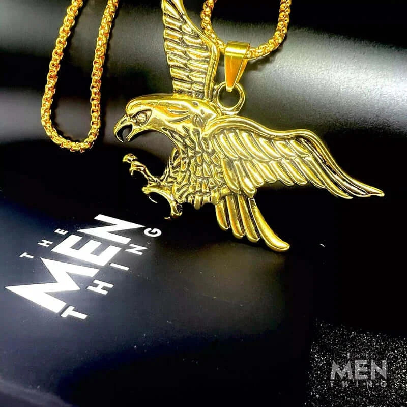 THE MEN THING SS Pendant/ Necklace EAGLE-HUNTER - Gold Alloy Pendant with Pure Stainless Steel 24inch Round Body Chain, European trending Style for Men & Boy