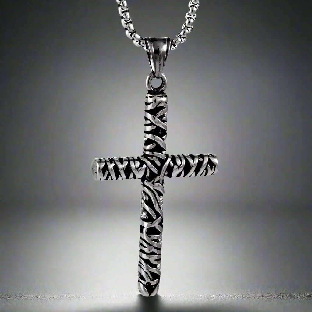 THE MEN THING SS Pendant/ Necklace FAITH CROSS - Pure Titanium Steel Cross Pendant with 24inch Round Box Chain for Men & Boys
