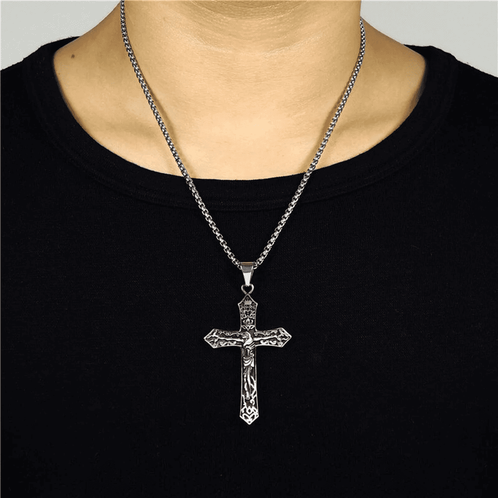 THE MEN THING SS Pendant/ Necklace FAITHCROSS (T) - Pure Titanium Steel Pendant with Stainless Steel 24inch Round Box Chain, European trending Style for Men & Boy