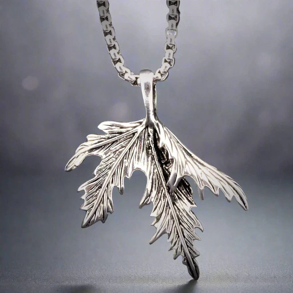 THE MEN THING SS Pendant/ Necklace FOLDED FOLIAGE - Titanium Steel Leaf Pendant with 24inch Round Box Chain for Men & Boys