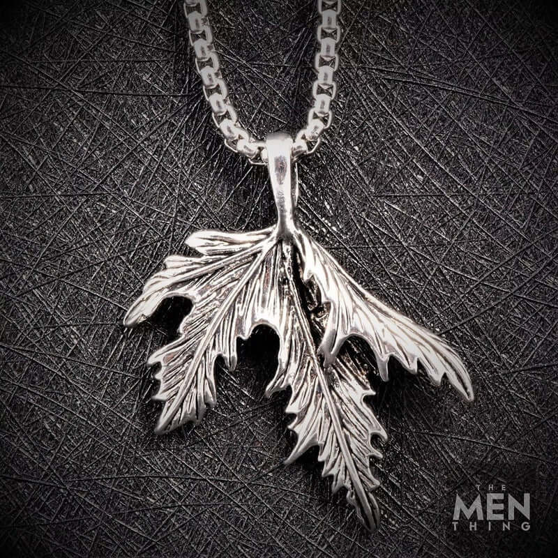 THE MEN THING SS Pendant/ Necklace FOLDED-LEAF -Alloy Leaf Pendant with Pure Stainless Steel 24inch Round Box Chain, European trending Style for Men & Boy