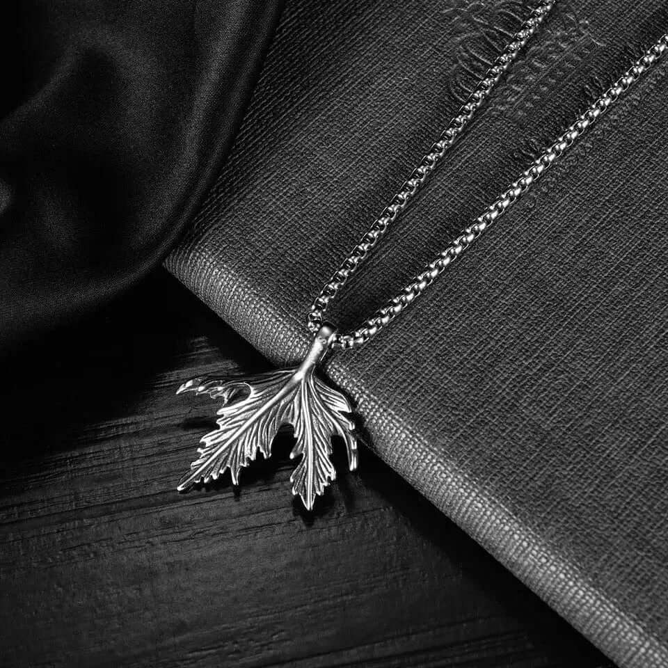 THE MEN THING SS Pendant/ Necklace FOLDED-LEAF -Alloy Leaf Pendant with Pure Stainless Steel 24inch Round Box Chain, European trending Style for Men & Boy