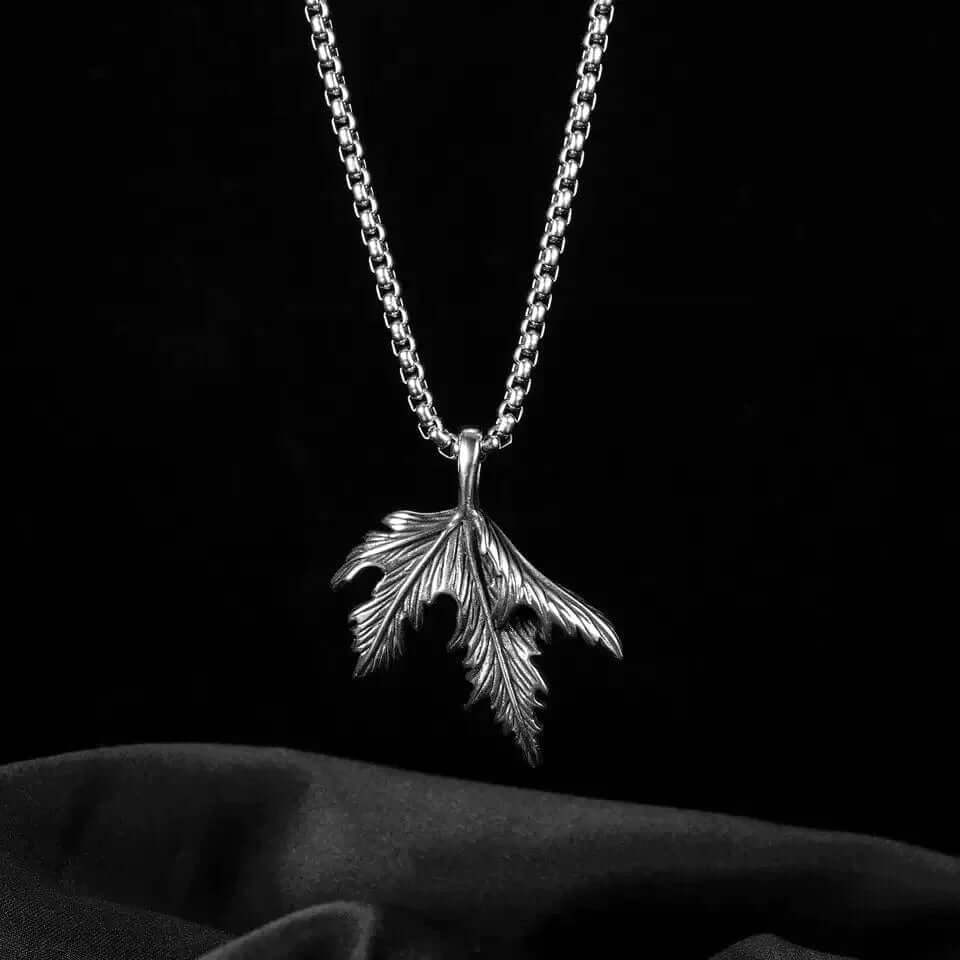 THE MEN THING SS Pendant/ Necklace FOLDED-LEAF -Alloy Leaf Pendant with Pure Stainless Steel 24inch Round Box Chain, European trending Style for Men & Boy