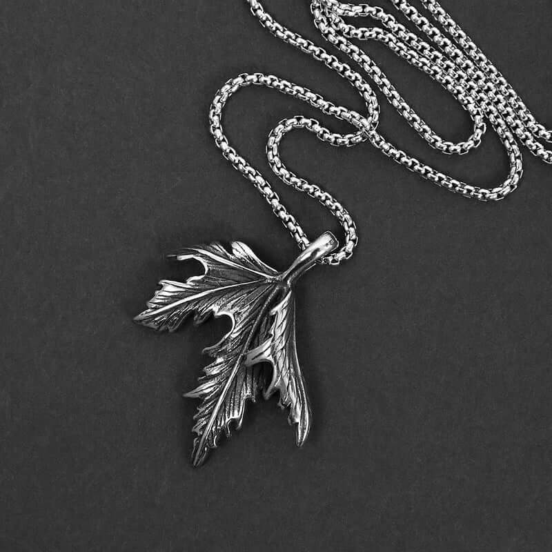 THE MEN THING SS Pendant/ Necklace FOLDED-LEAF -Alloy Leaf Pendant with Pure Stainless Steel 24inch Round Box Chain, European trending Style for Men & Boy