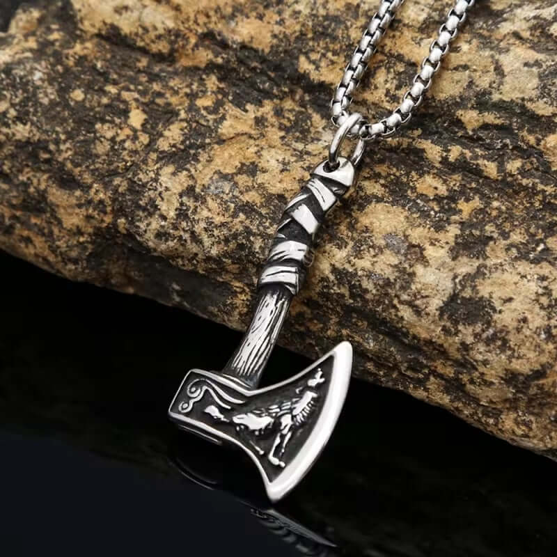 THE MEN THING SS Pendant/ Necklace FOXY AXE (T) - Pure Titanium Steel Pendant with Stainless Steel 24inch Round Box Chain, European trending Style for Men & Boy