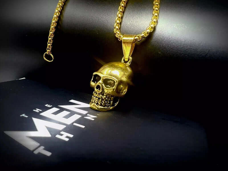 THE MEN THING SS Pendant/ Necklace GILDSKULL (Gold Tone) - Alloy Pendant with Pure Stainless Steel 24inch Round Box Chain, European trending Style for Men & Boy