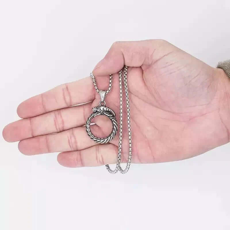THE MEN THING SS Pendant/ Necklace GLUTTONOUS SNAKE - Pure Titanium Steel Pendant with 24inch Round Box Chain for Men & Boys