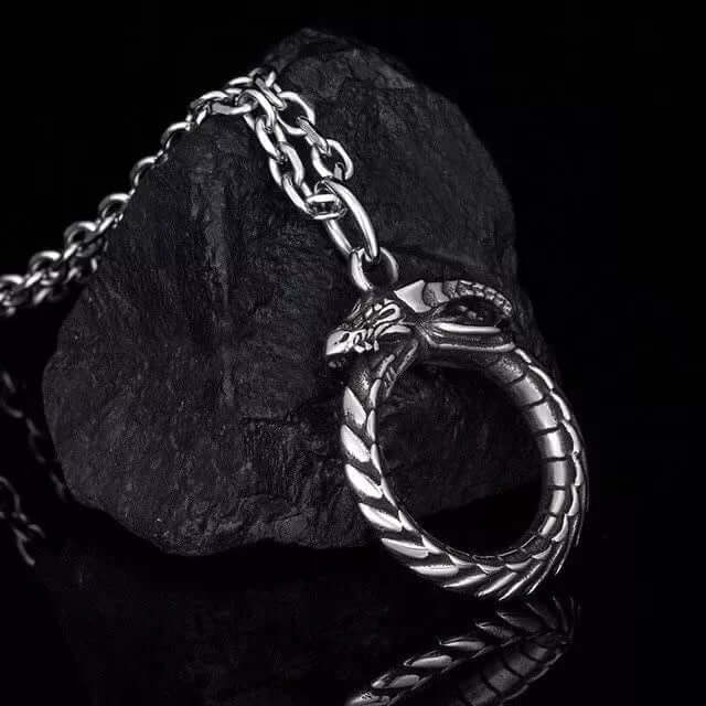 THE MEN THING SS Pendant/ Necklace GLUTTONOUS SNAKE - Pure Titanium Steel Pendant with 24inch Round Box Chain for Men & Boys